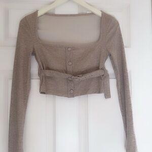 Elegant Tan Button-Down Long Sleeve Top